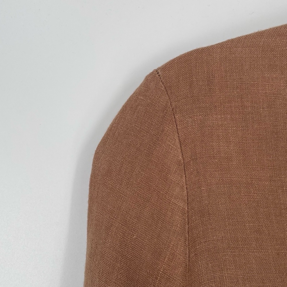 First Rite Women's Brown Linen Tie‎ Front V-neck Cropped Blouse Top Size Small - Picture 7 of 11
